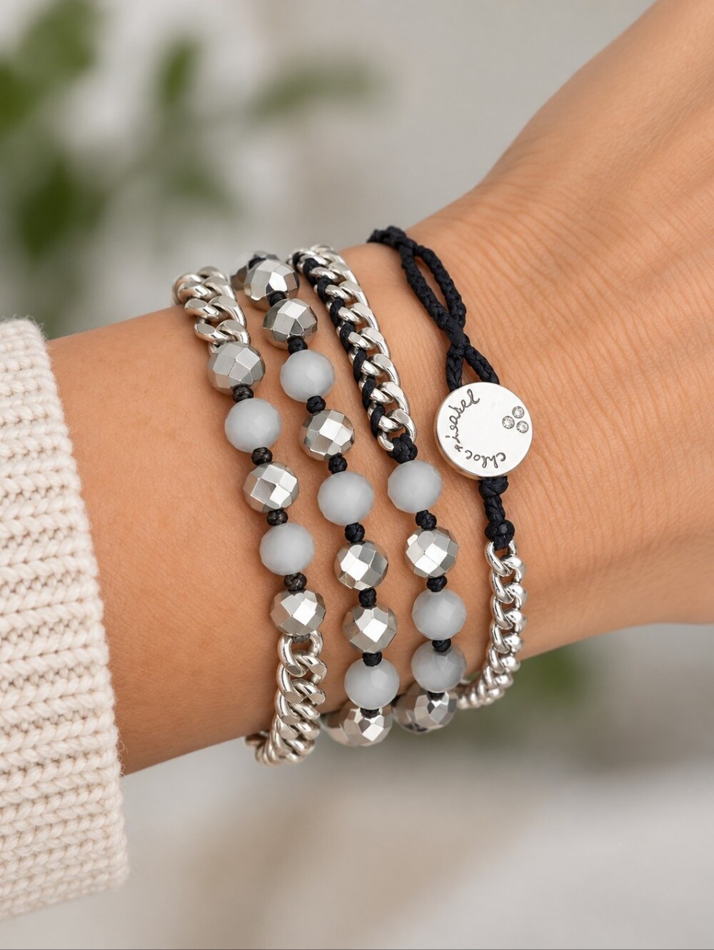 Chloe & ISABEL Silver Plated Knot Beaded Chain Wrap Bracelet